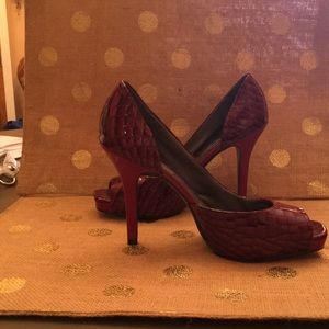 Deep red Jessica Simpson peep toe pumps
